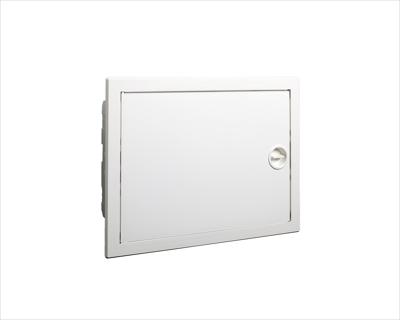 Plastic consumer unit, flat white door, flush-mounted, IP40, 1 row, 12 modules