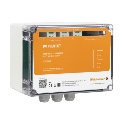 Surge prot., Combiner Box, 1 MPPT, 1In/1Outper MPPT, Surge prot. II, Cable gland, PUSH IN, 1500 V