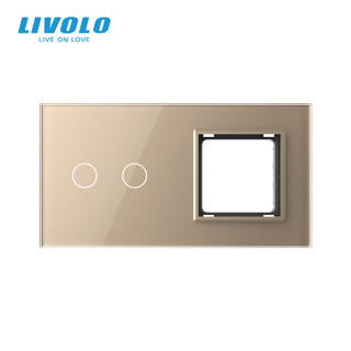 LIVOLO Panou sticla pentru intrerupator dublu (2 circuite) + rama simpla pentru priza gold