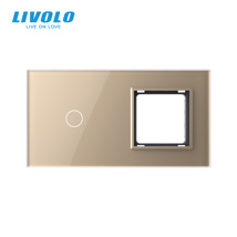 LIVOLO Panou sticla pentru intrerupator simplu (1 circuit) + rama simpla pentru priza gold
