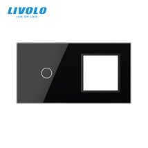 Livolo Panou sticla pentru intrerupator simplu (1 circuit) + rama simpla pentru priza negru